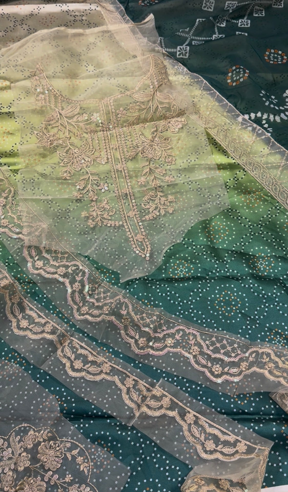 3pcs Sindhi Tie Die Green Silk