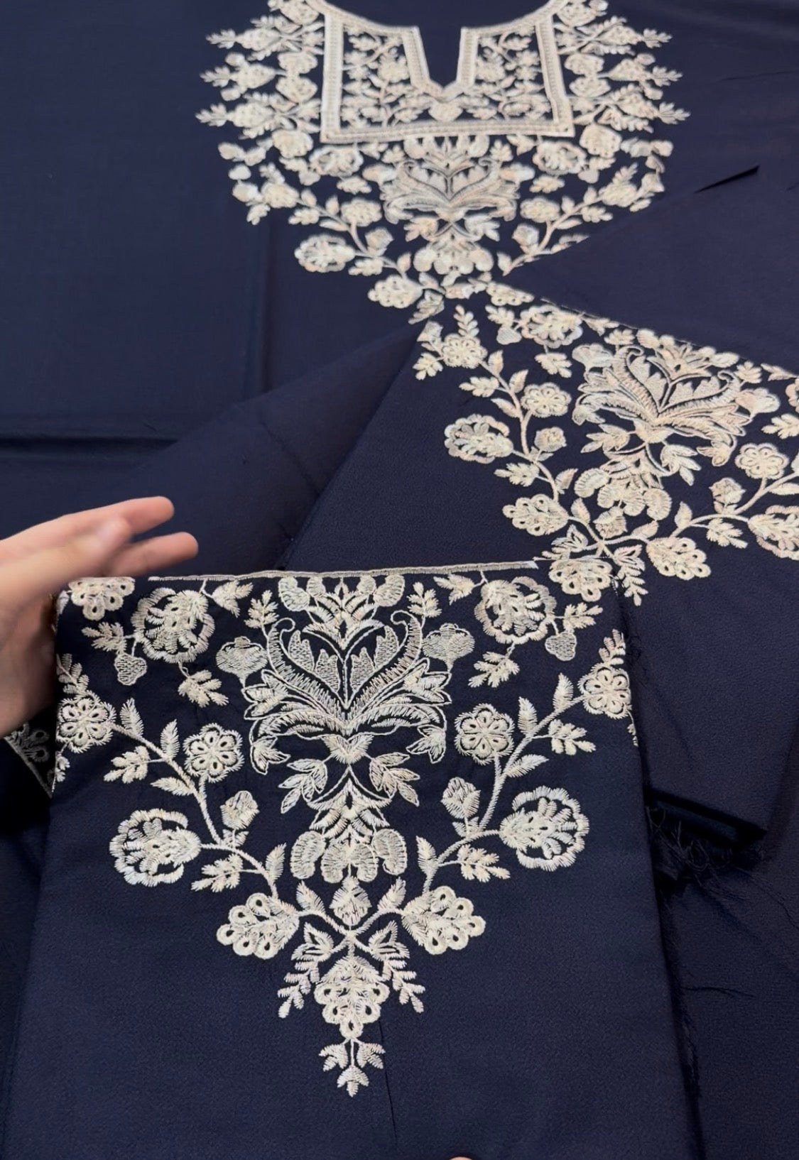 2pcs Dhanak Dark Blue + Offwhite Neck Embroidered Batik
