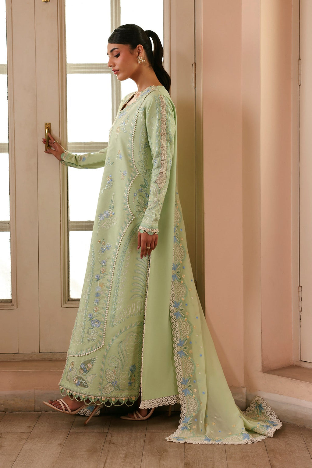 3pcs Ziva Dhanak Pistachio Embroidered