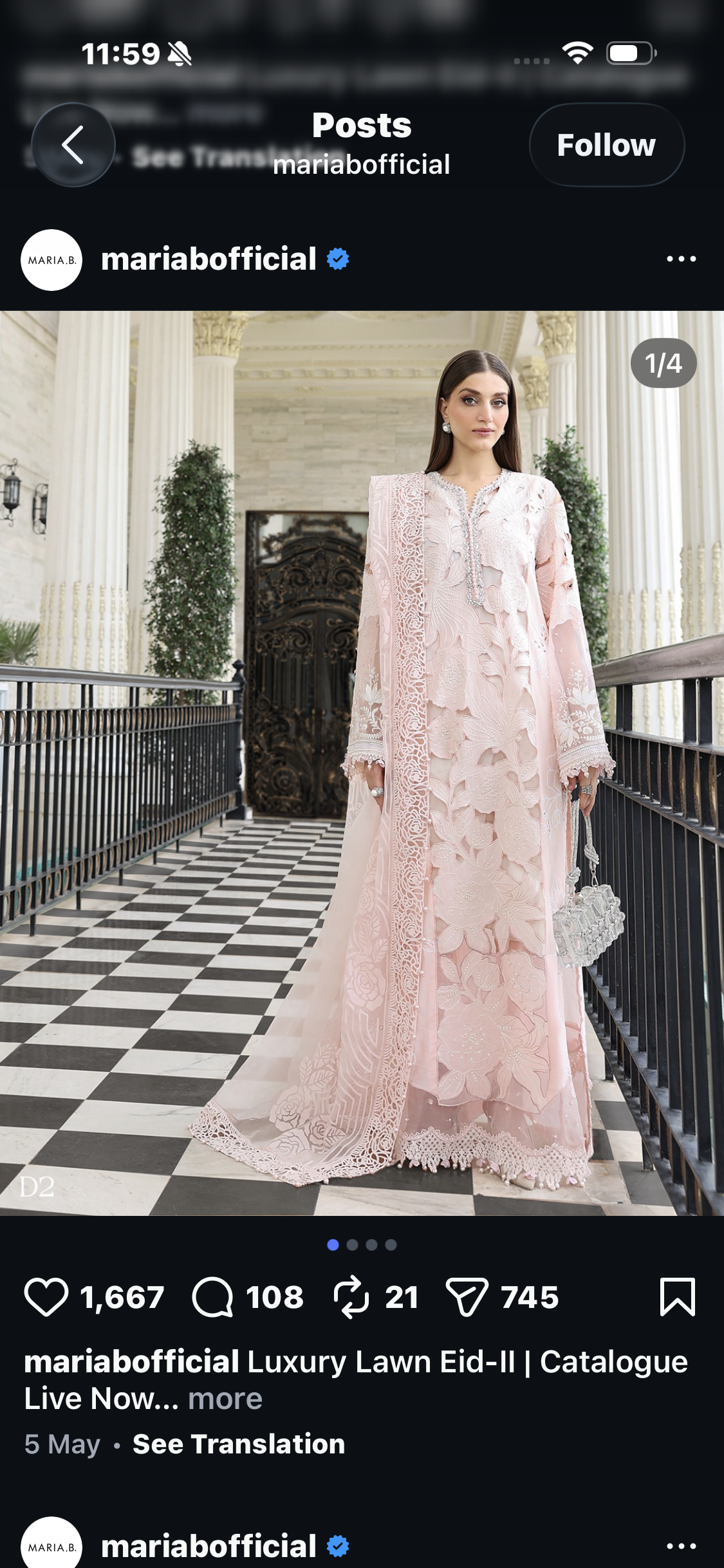 3pcs Pearls Maria B Pink lawn