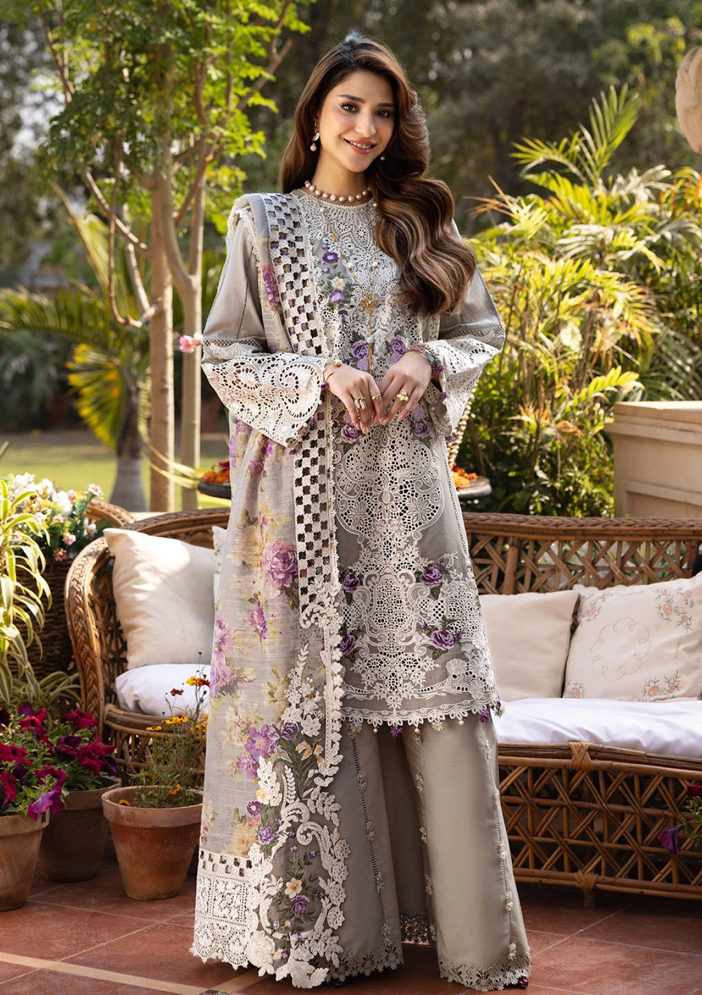 3pcs Elaf Ramsha Grey lawn