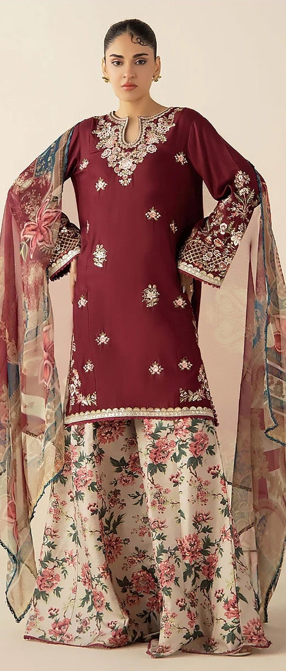 3pcs Adan libas  Mehroon lawn