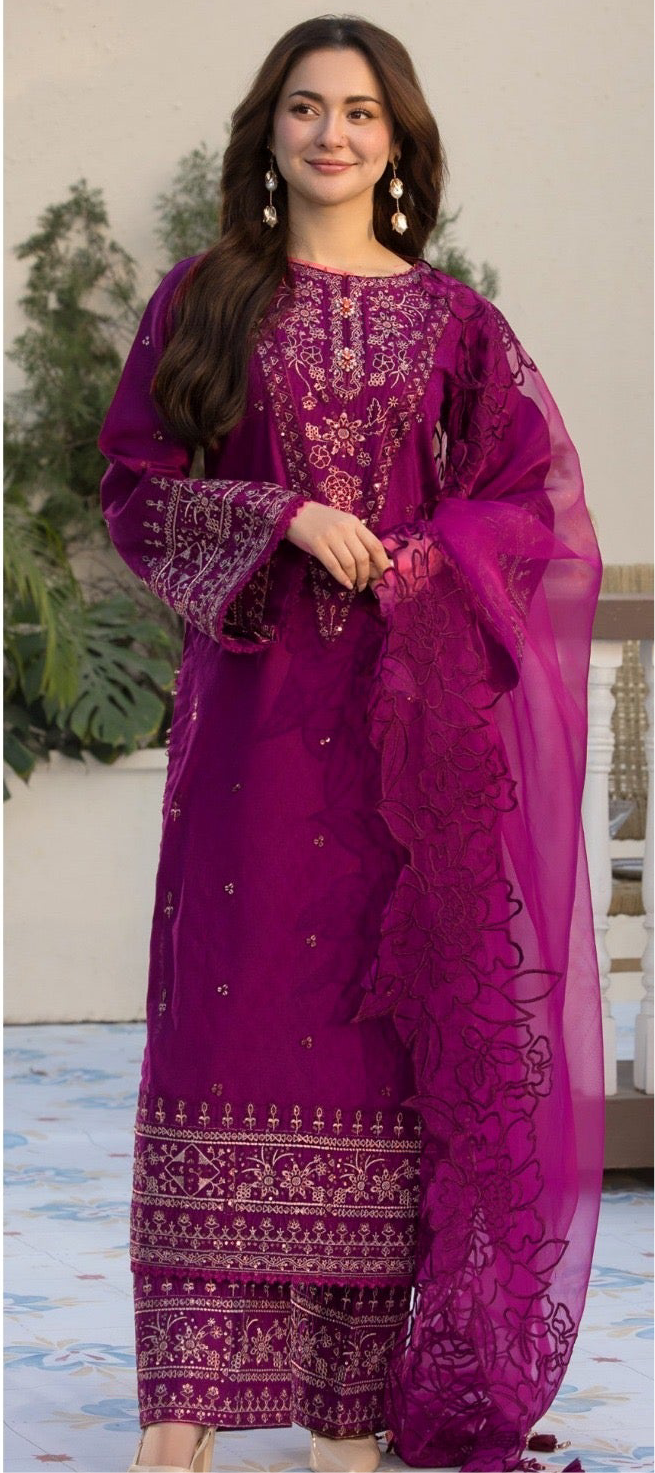 3pcs laam shocking pink organza dupata