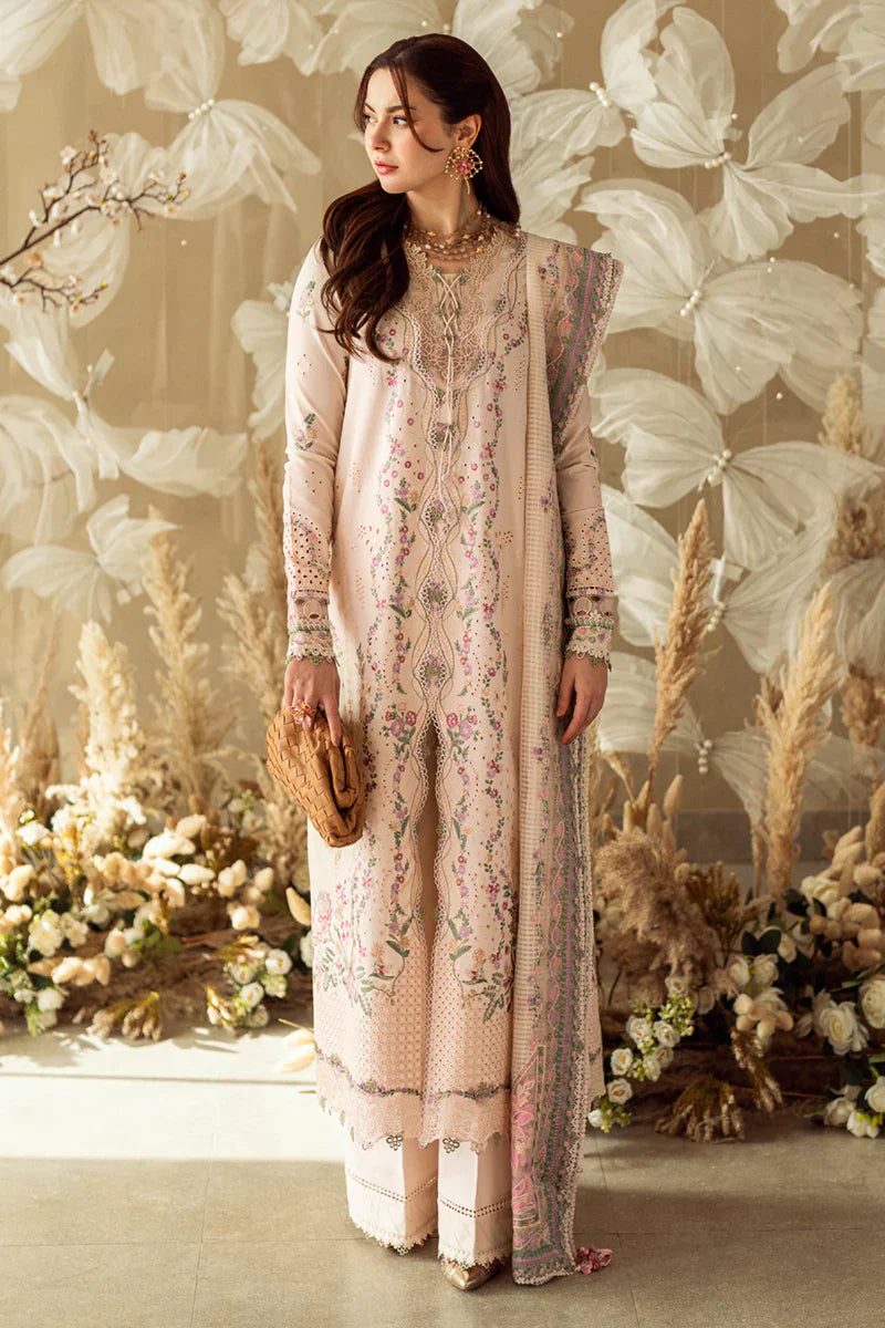 3pcs Qalamkar Cream Eid Lawn