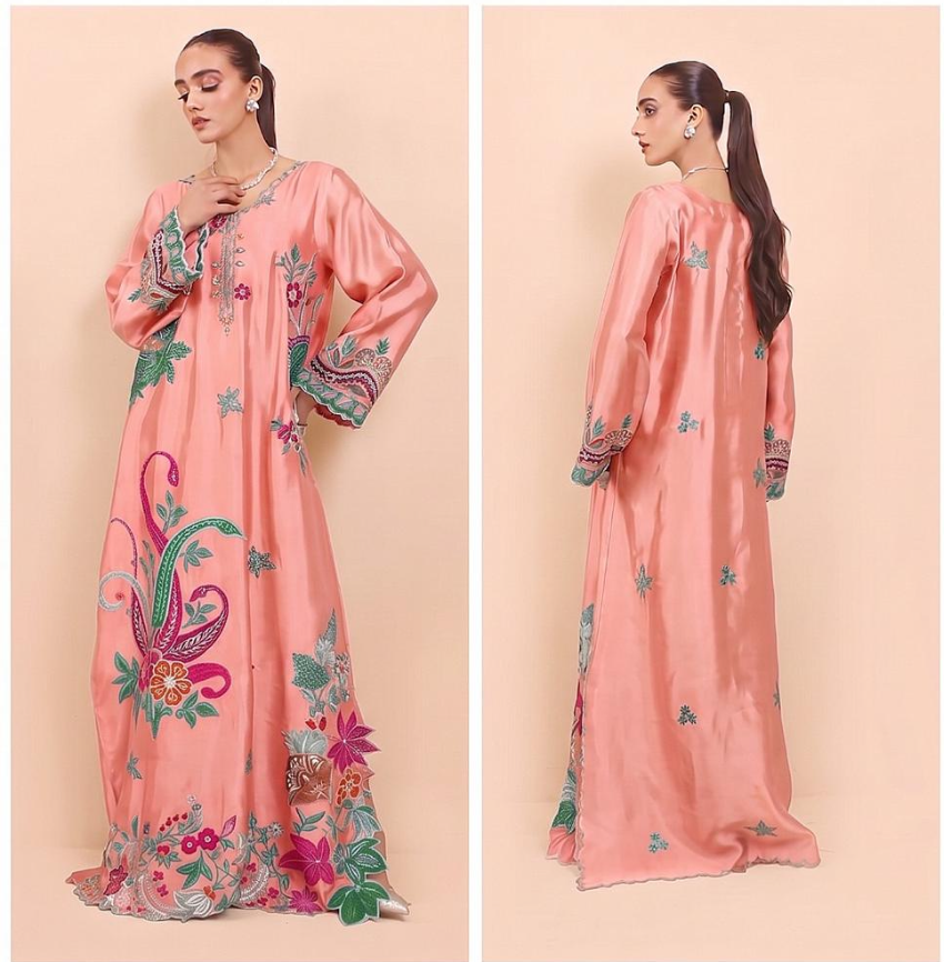 2pcs Silk Fatima Mustafa Multi Pink Embroidered