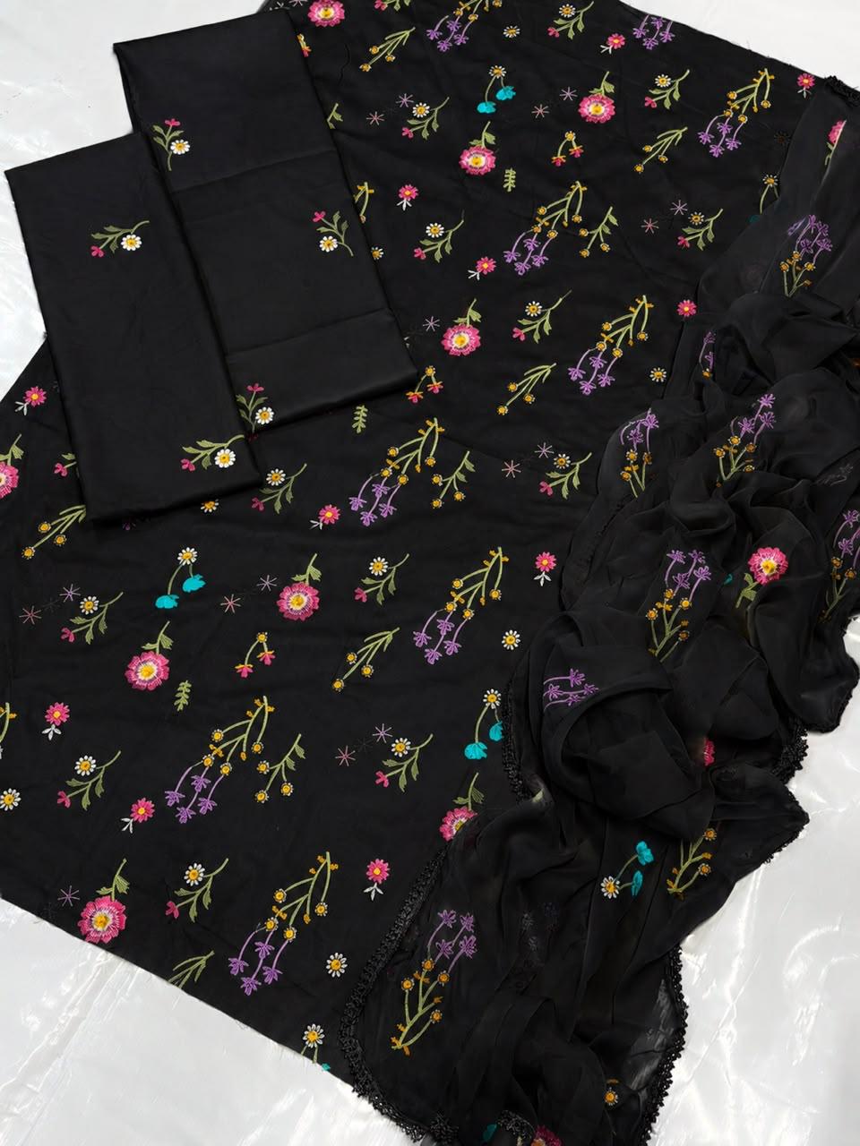 3pcs Indian Boti Embroidered lawn