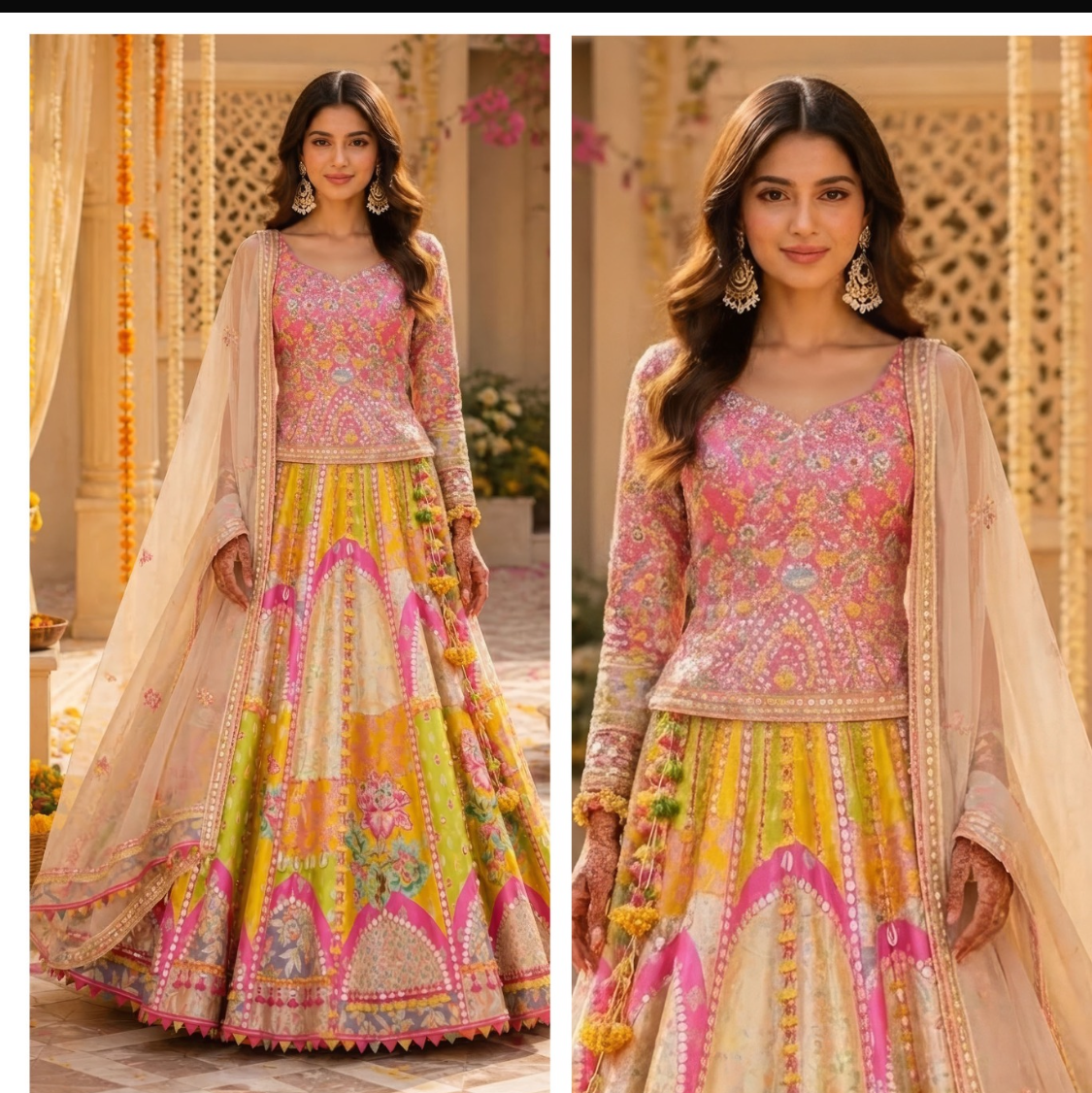 3pcs 13 Kaliya Multi Lehnga Printed Silk
