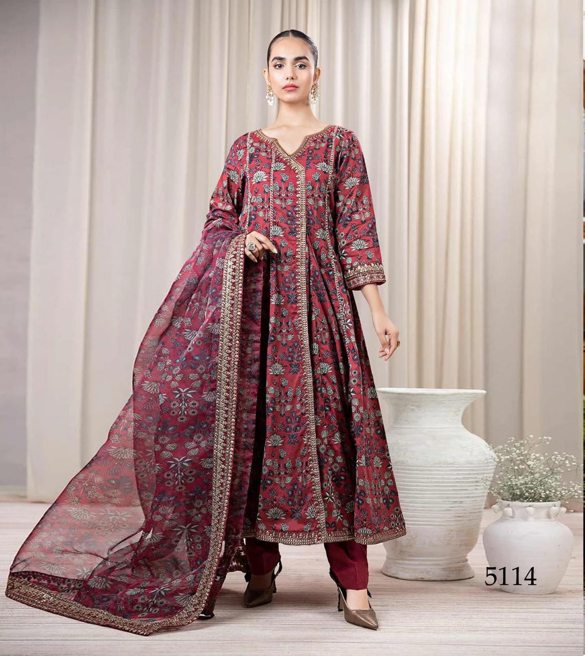 3pcs Mehroon Frock slp lawn