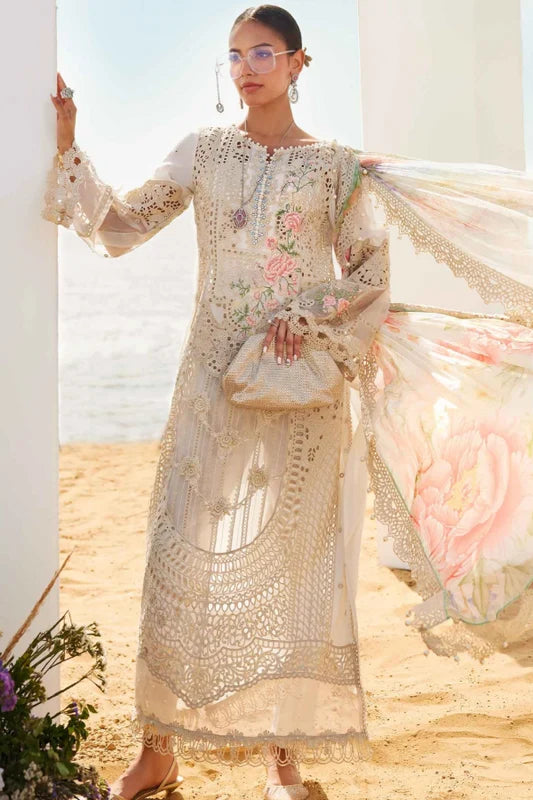 3pcs Dhanak Maria B Offwhite Embroidered