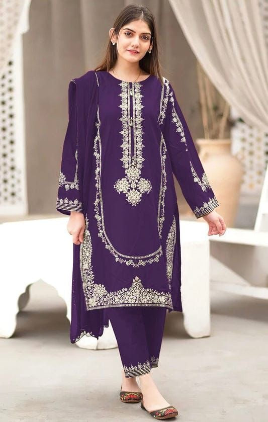 2Pcs Embroidery Dhanak Alsing purple