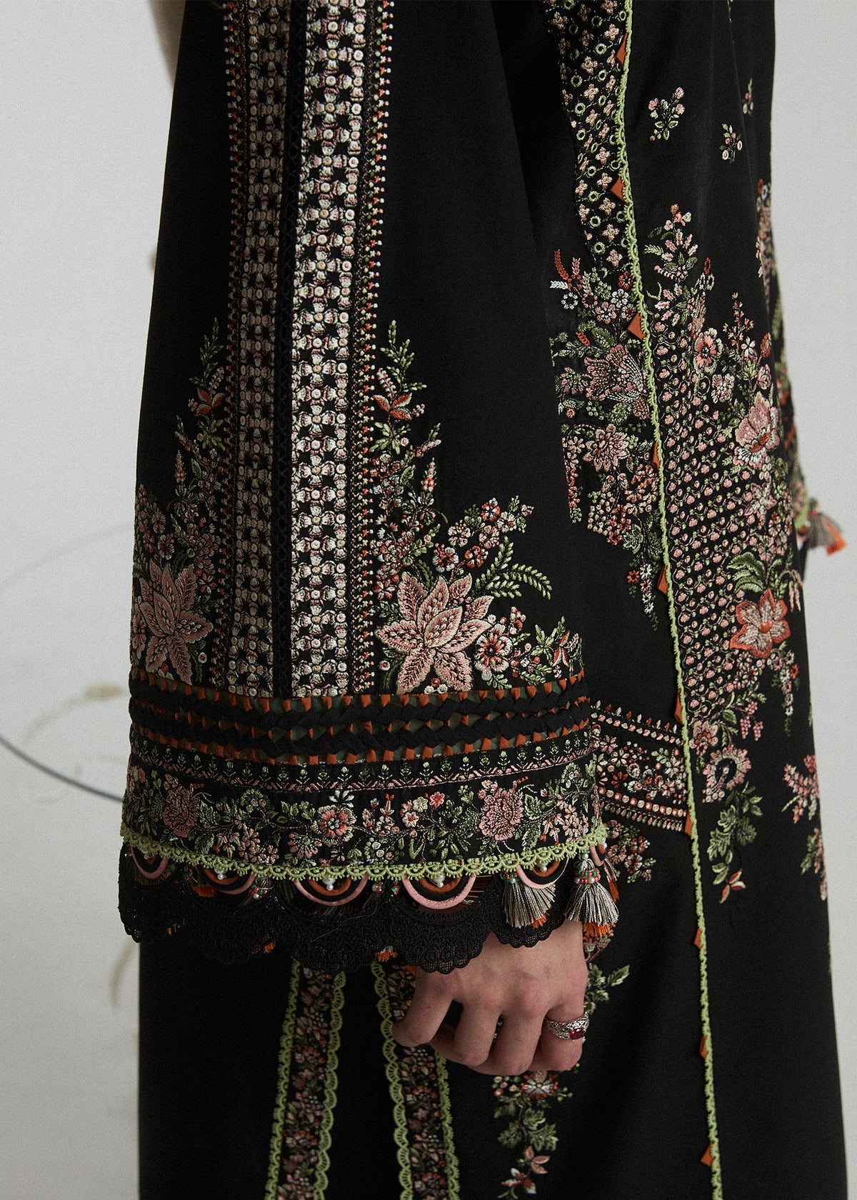 3pcs Hussain Rehar Black Embroidery 3panels