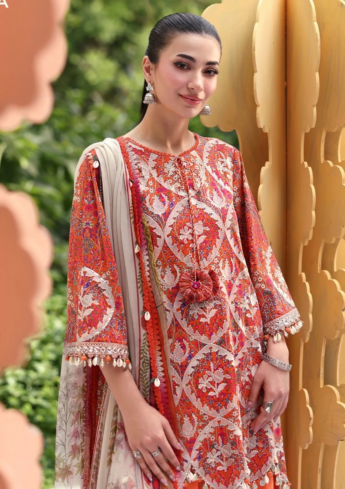 3pcs Orange Maria B Emb lawn