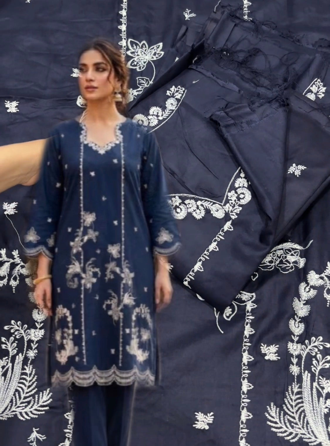2pcs Imrozia Blue Embroidered Dhanak
