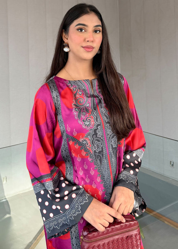 2pcs Silk Pink Orange Laam Printed