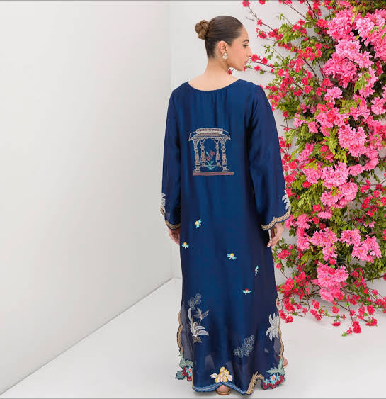2pcs Silk House Embroidered Royal Blue