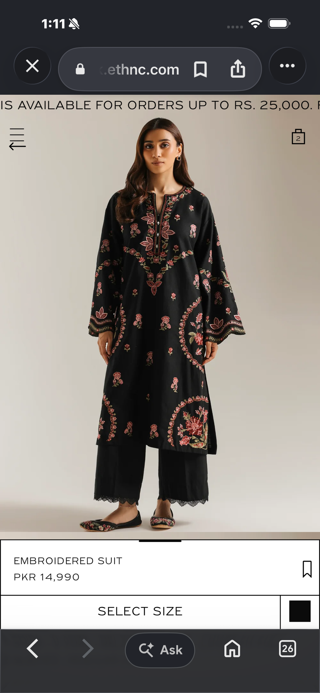 2pcs Ethnic Pocket Style Unstich Black Dhanak
