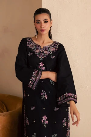 2pcs Dhanak Black Batik Multi Embroidery