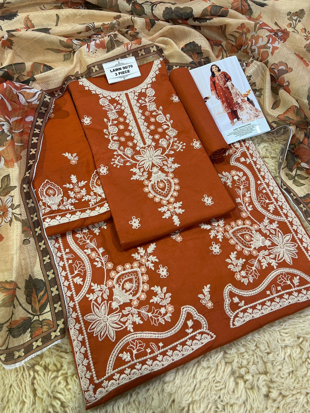 3pcs Mohagni Orange Emb lawn