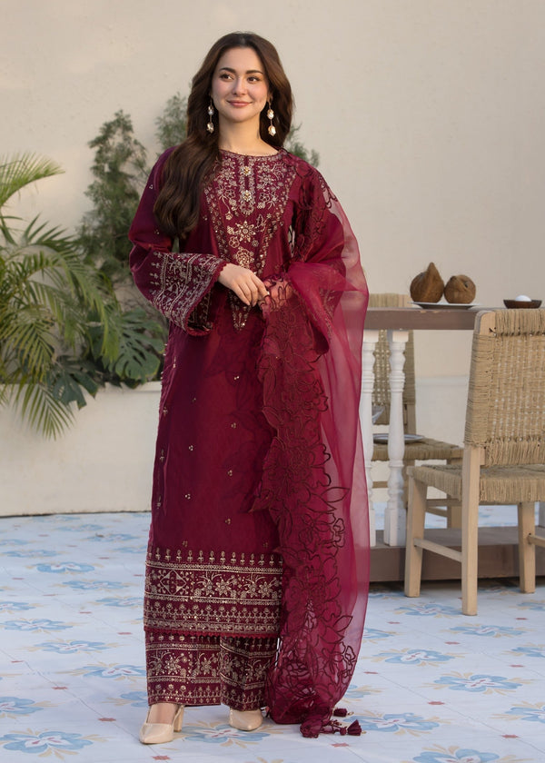 3pcs Rangrasiya Mehroon lawn