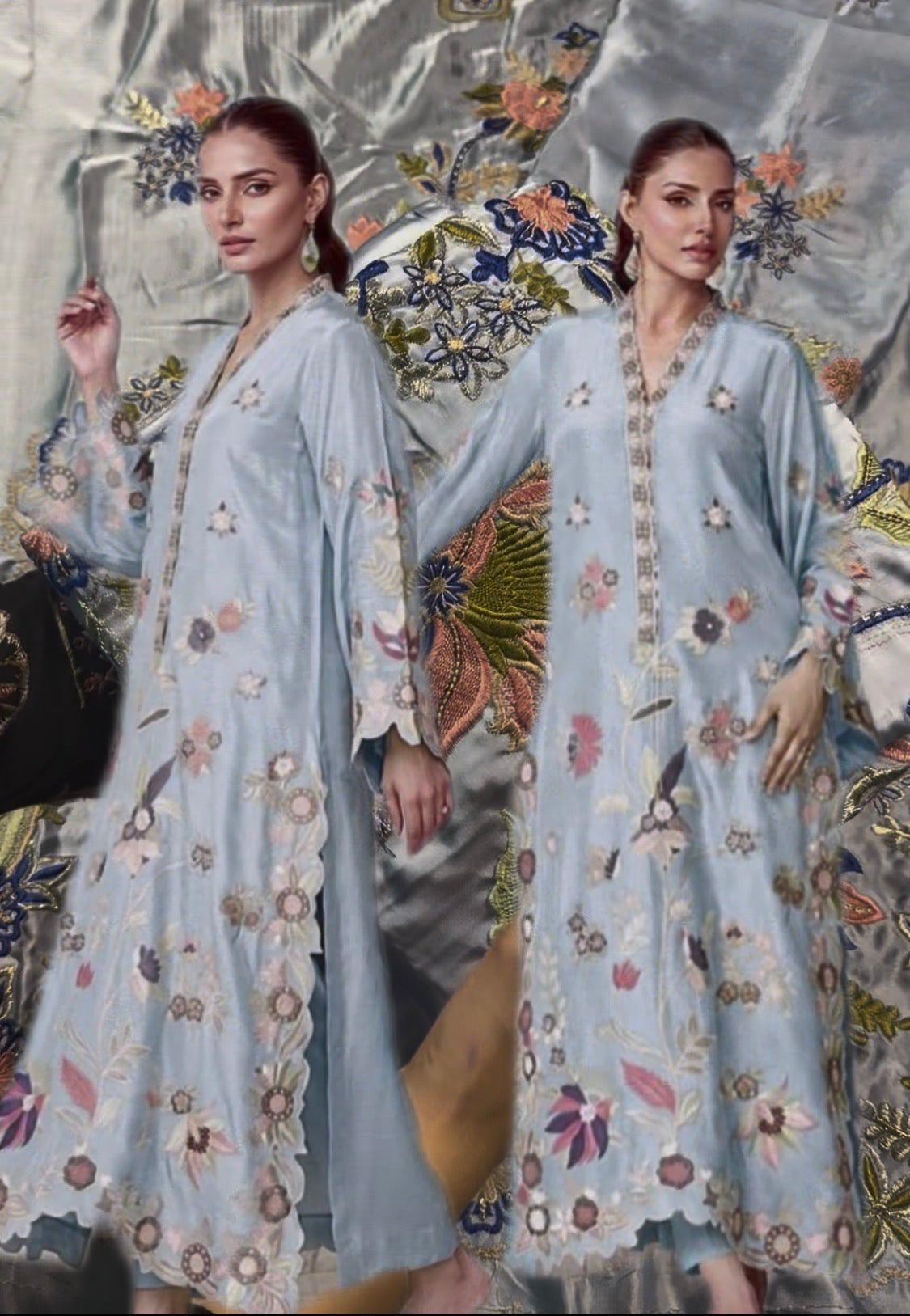 2pcs Silk Sky Agha Noor Designer