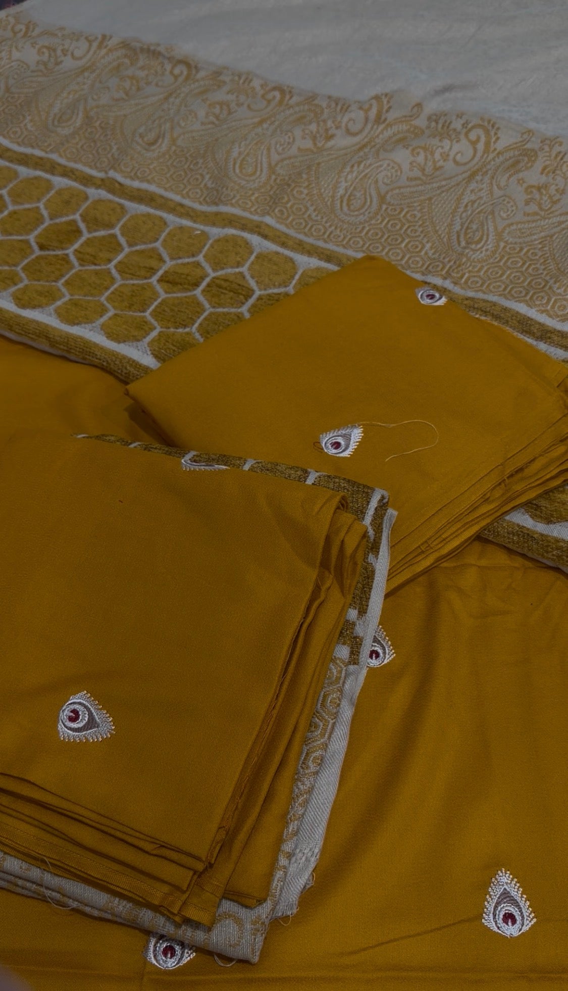 3pcs Football Shawl Mustard Embroidered Bindi