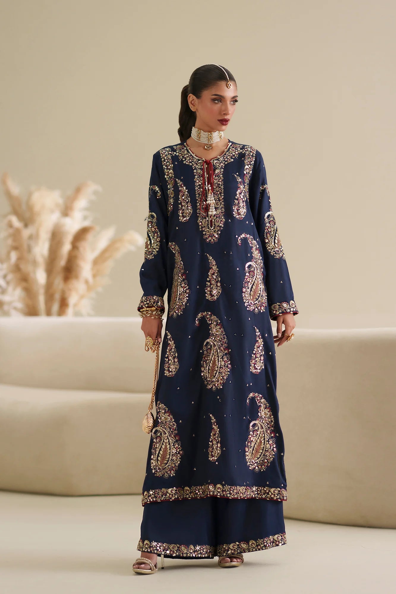 2pcs Silk Ethnic Royal Blue