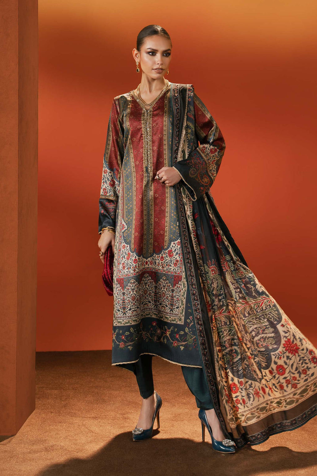 3pcs Printed Maria B Gucci print silk