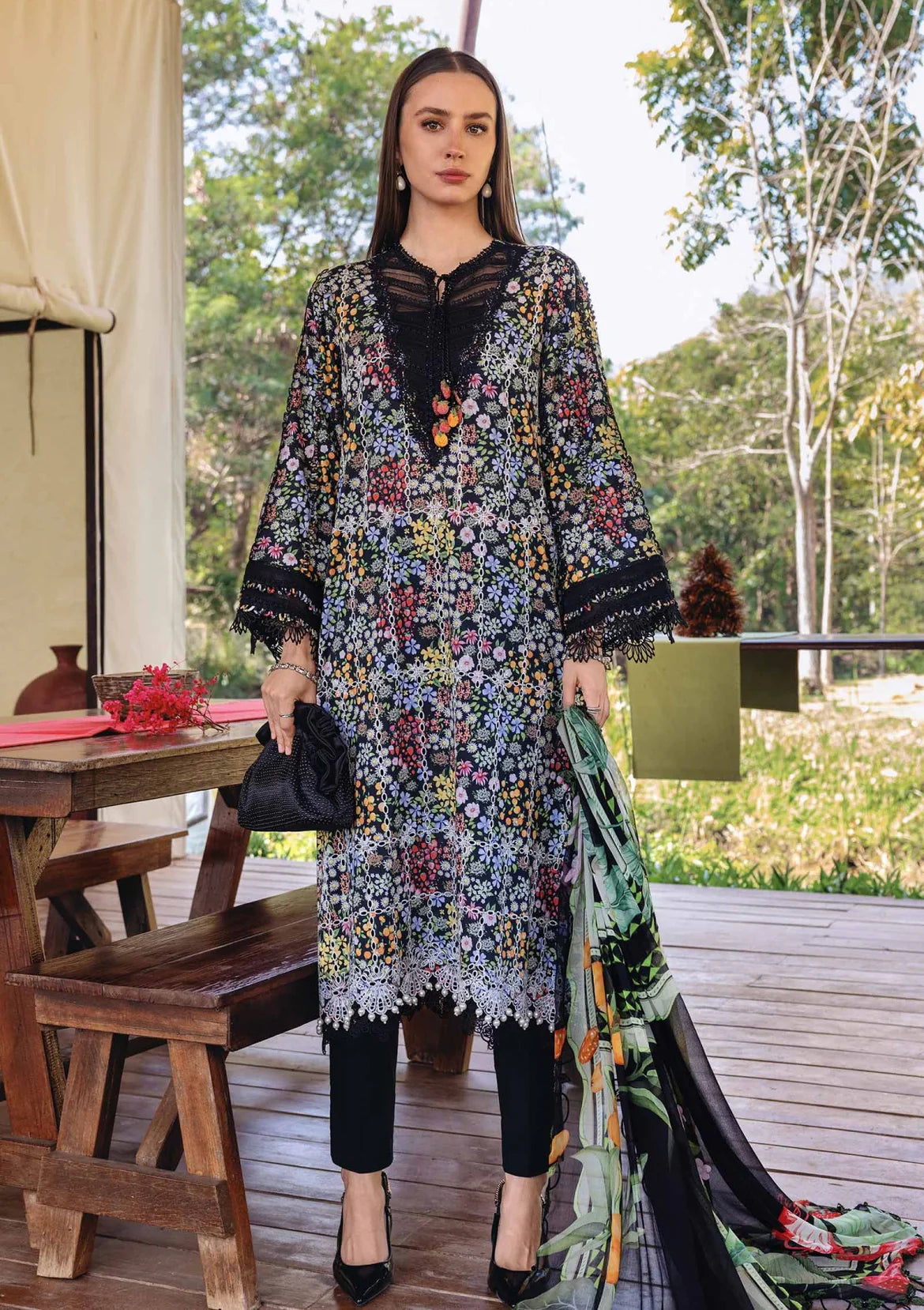 3pcs Fruits Multi Black lawn