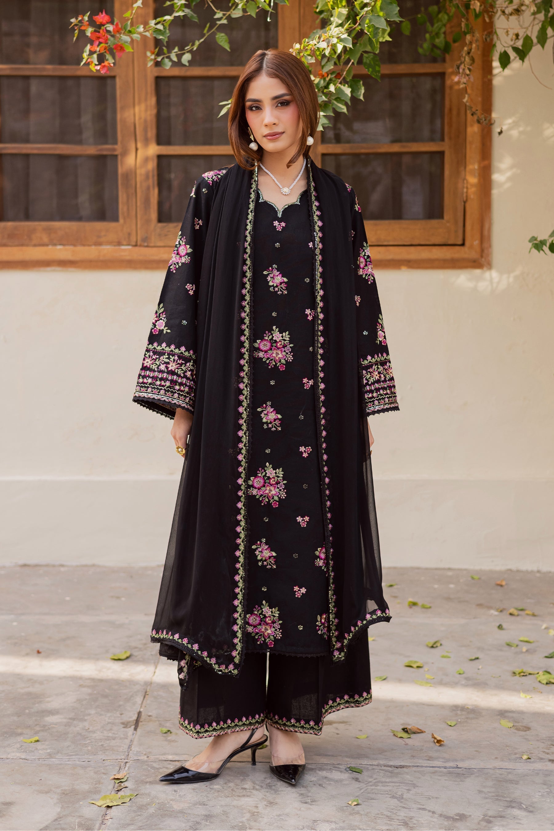 3pcs Vasavi Black Multi lawn