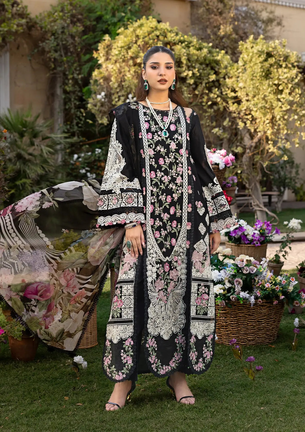 3pcs elaf black ramsha lawn