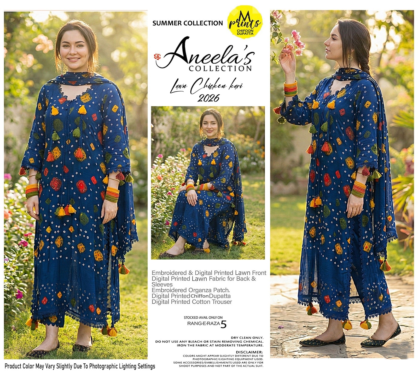 3pcs Aneelas sindhi print blue color