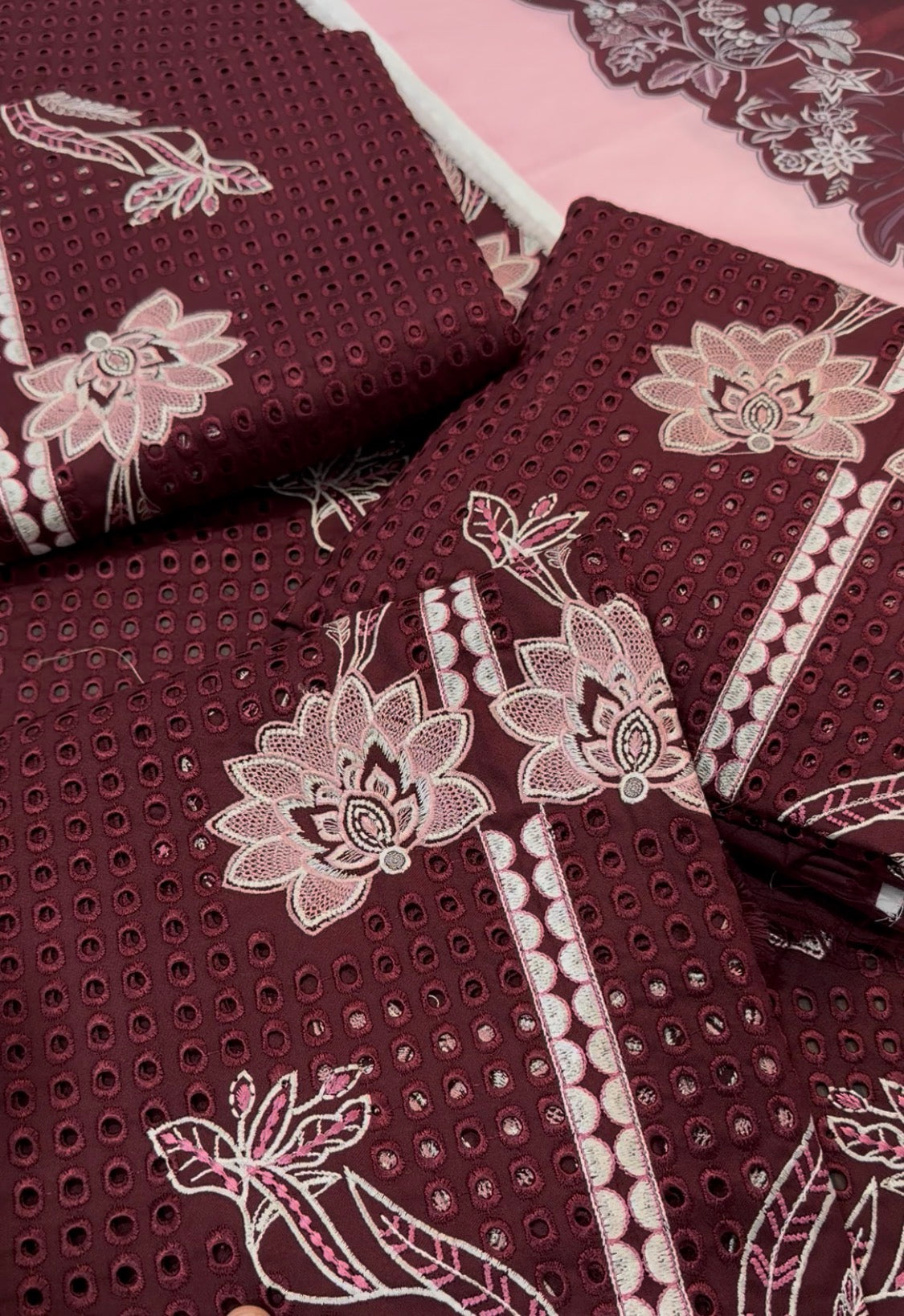 3pcs Saira Shakira Mehroon Borring Embroidered