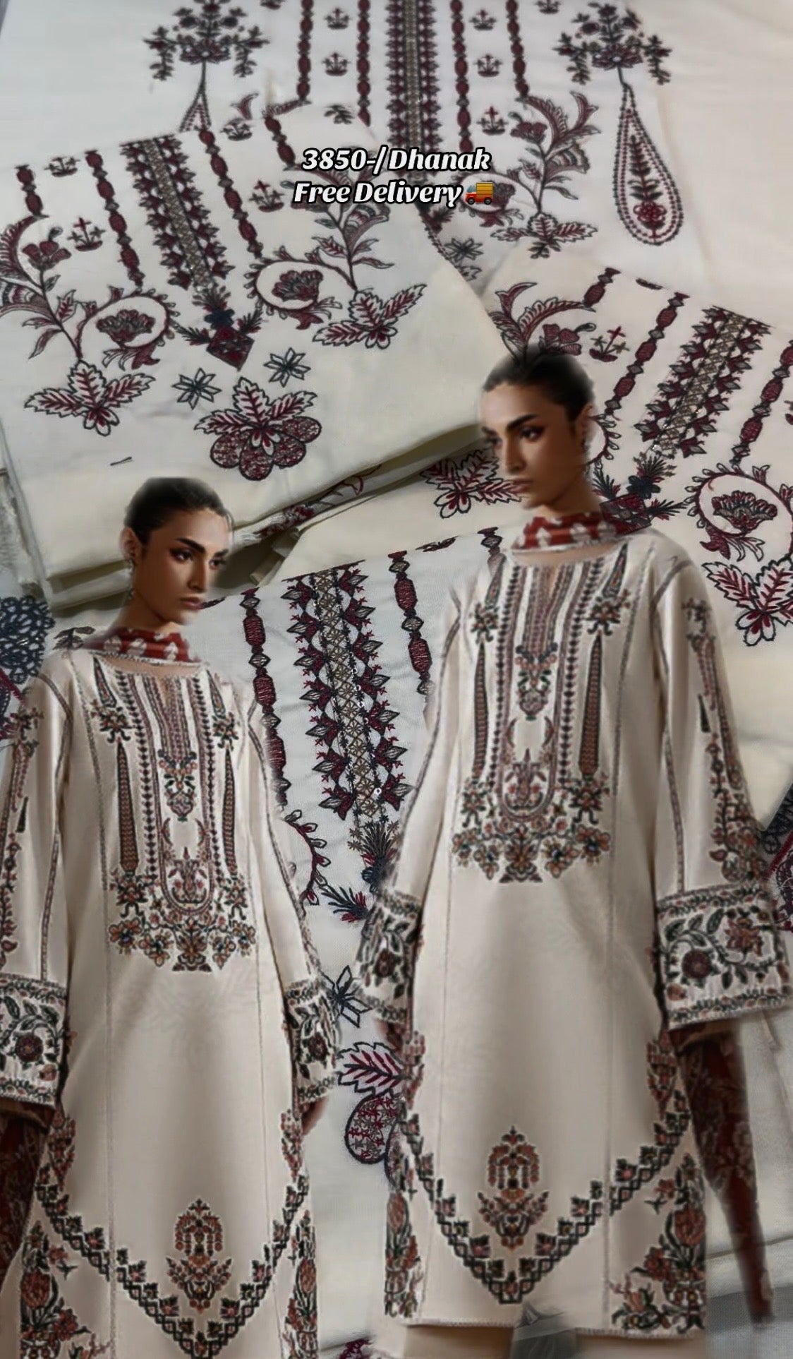 3pcs Azaal Offwhite Sindhi Embroidered Dhanak