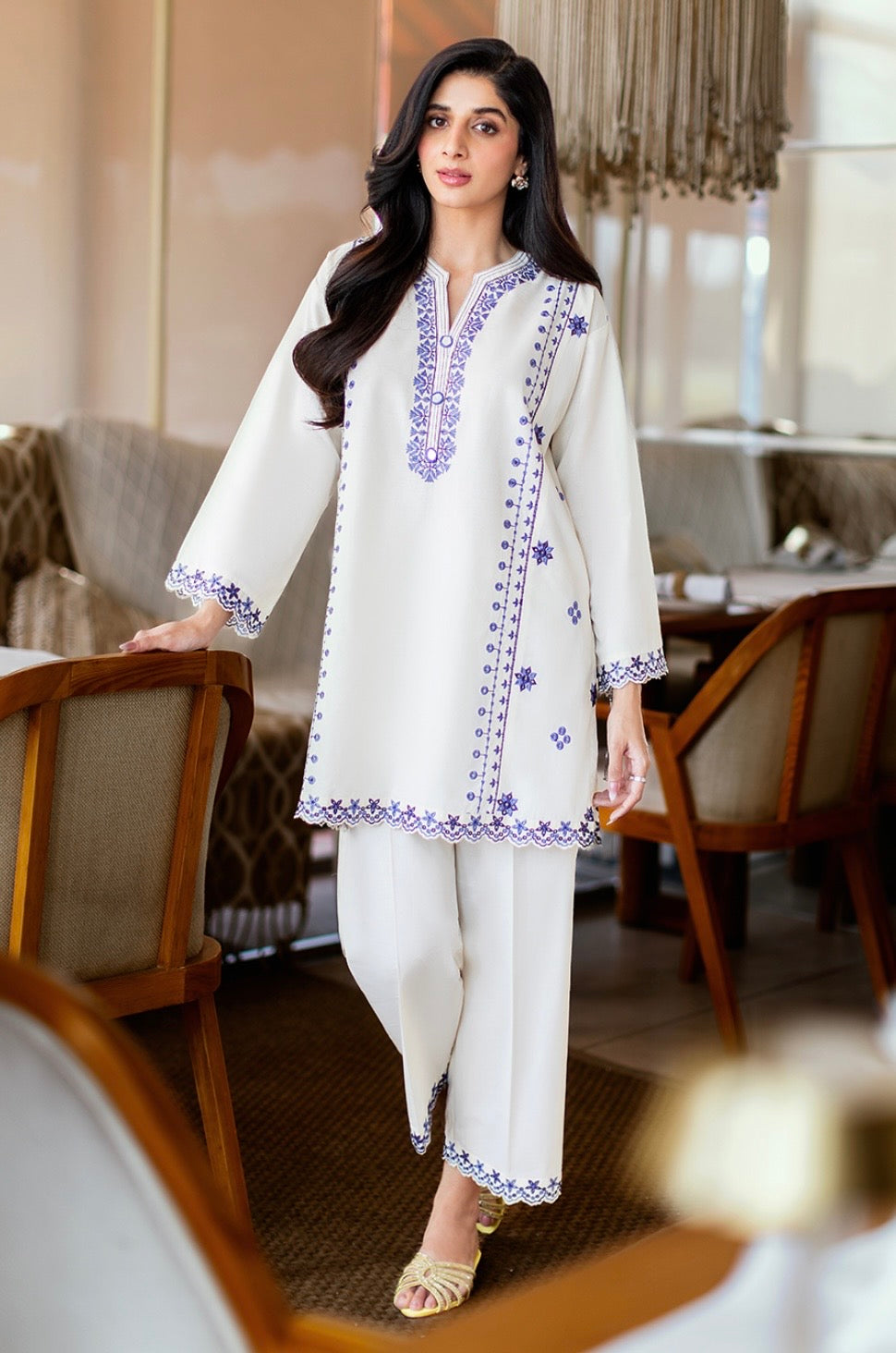 2pcs lawn sana safinaz white blue