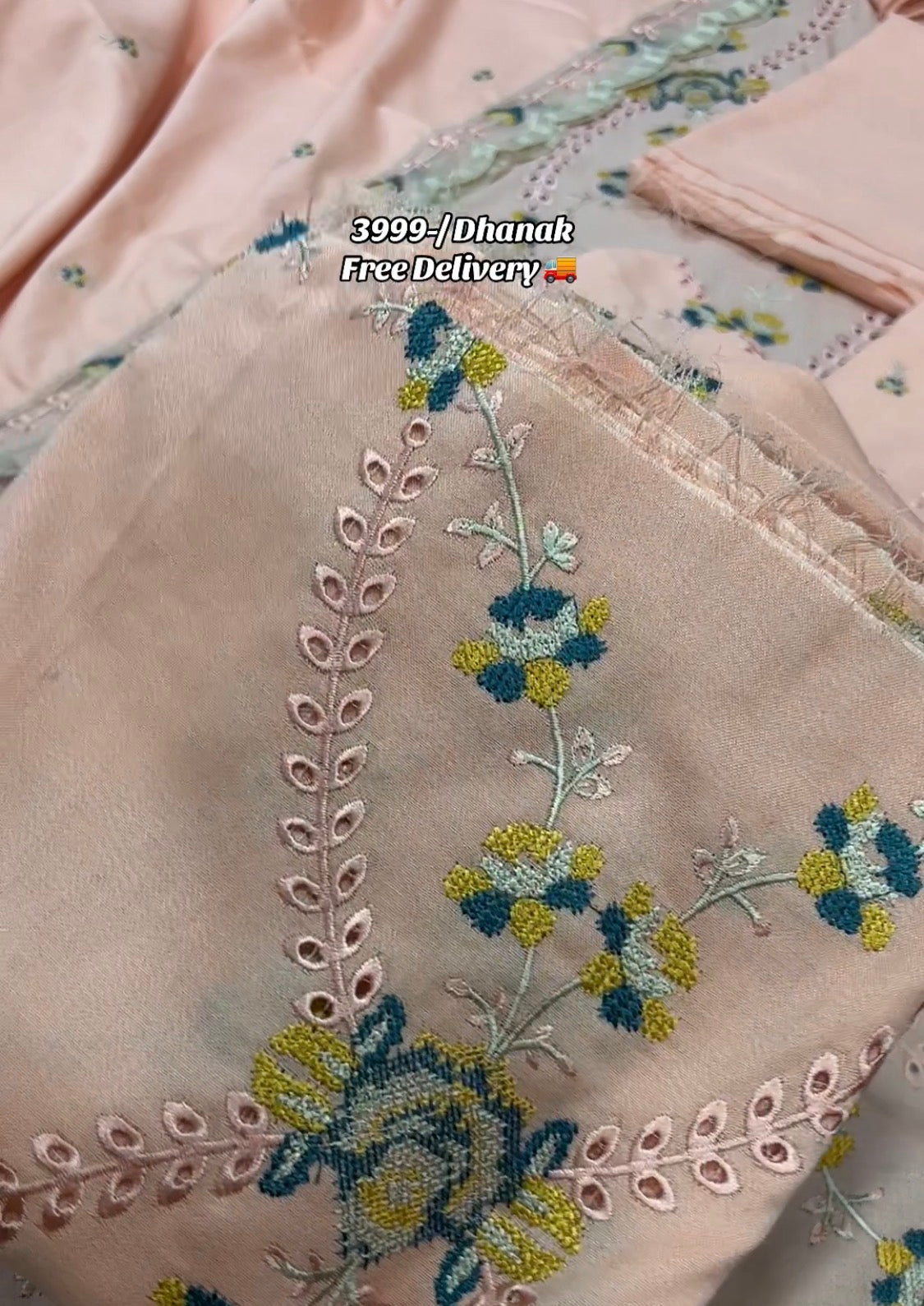 3pcs ZaraShahjhan babypink Dhanak Embroidery