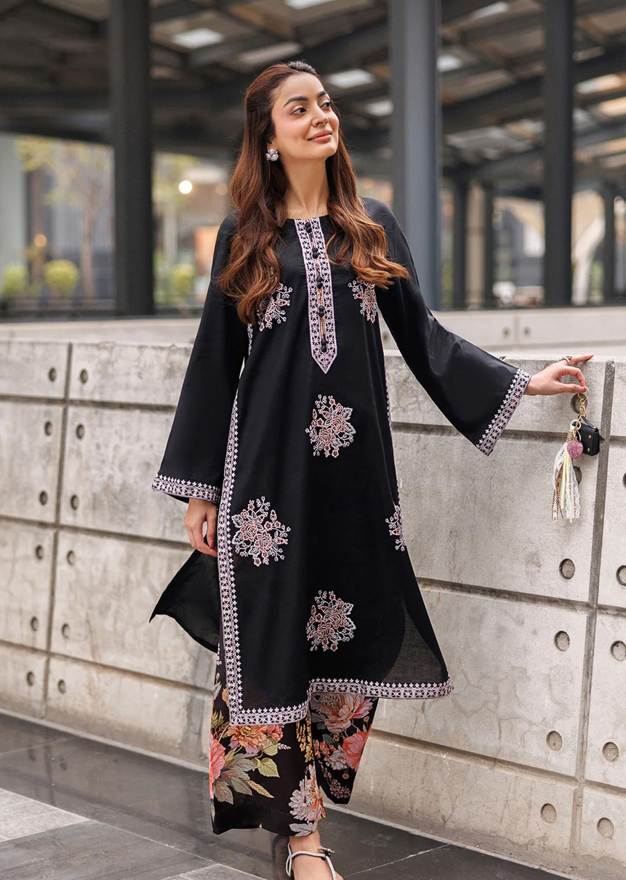 2pcs Batik Black Dhanak with printed karnadi trouser