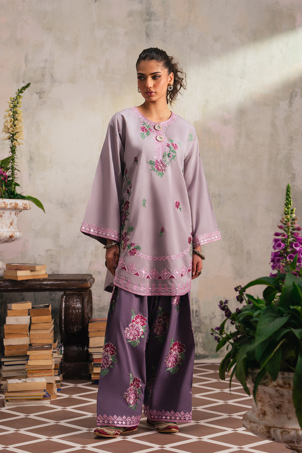 2pcs Ethnic lilac Gol daman lawn
