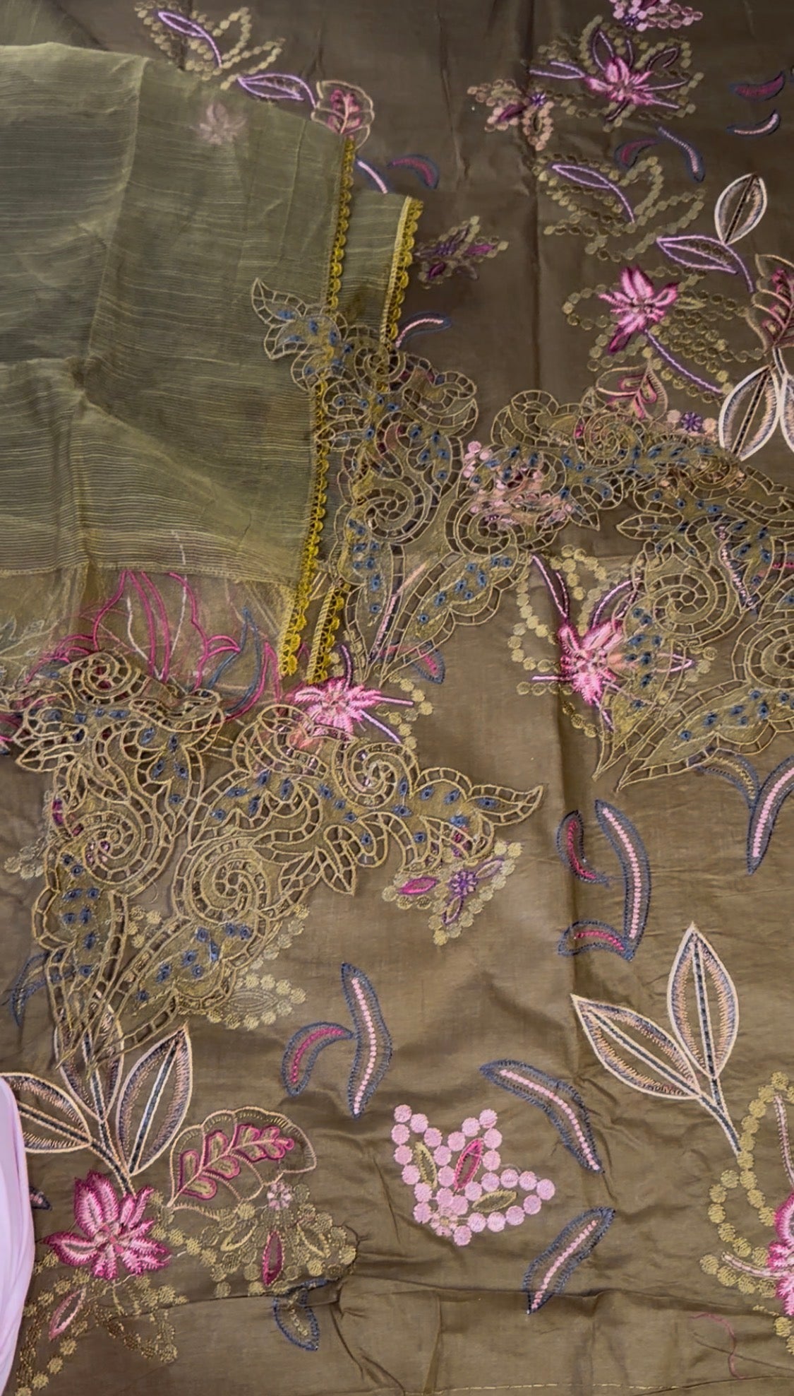 3pcs RangRasiya Brown emb lawn