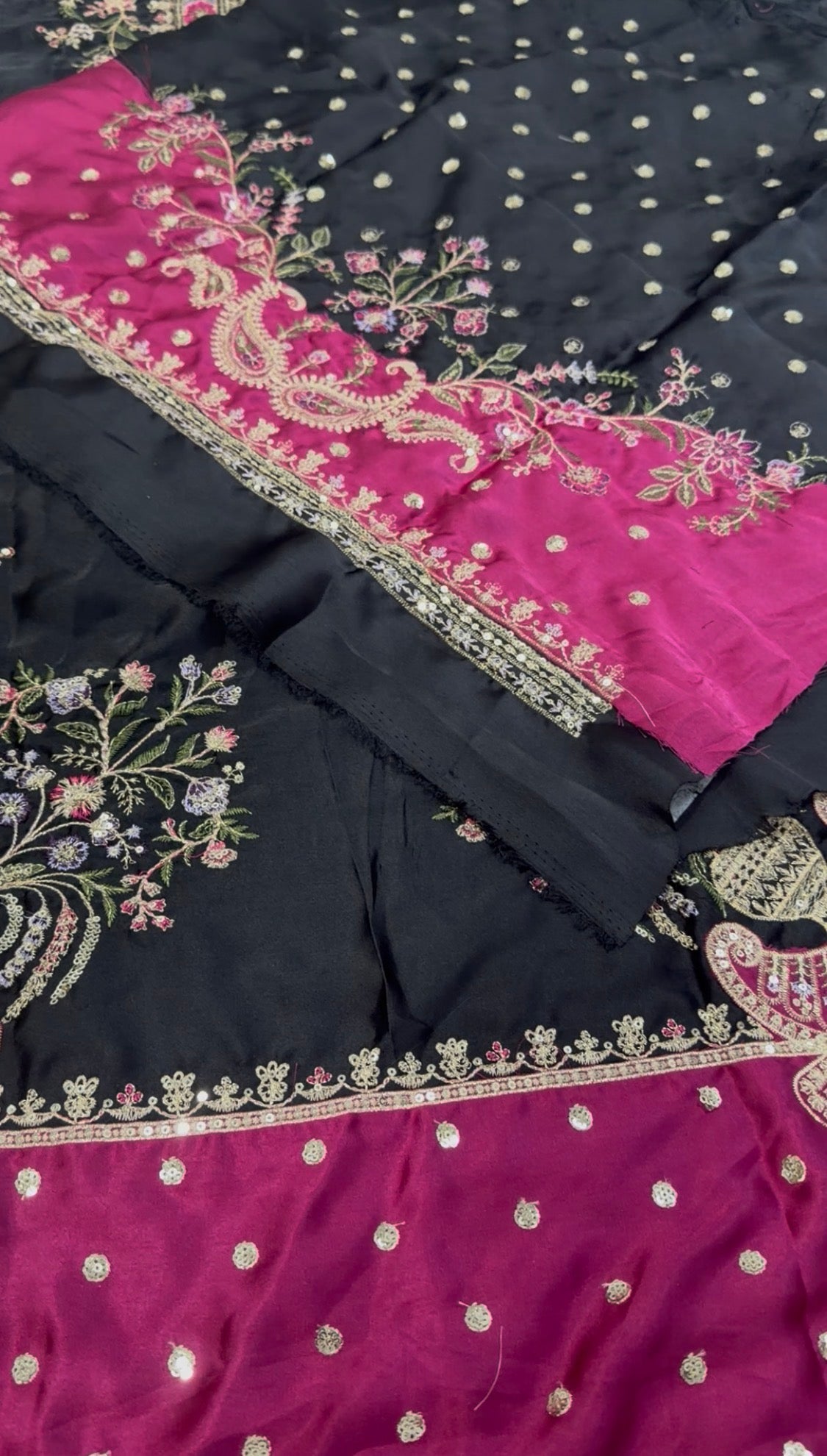 2pcs Ethnic Long Kaftan Black + Shocking pink
