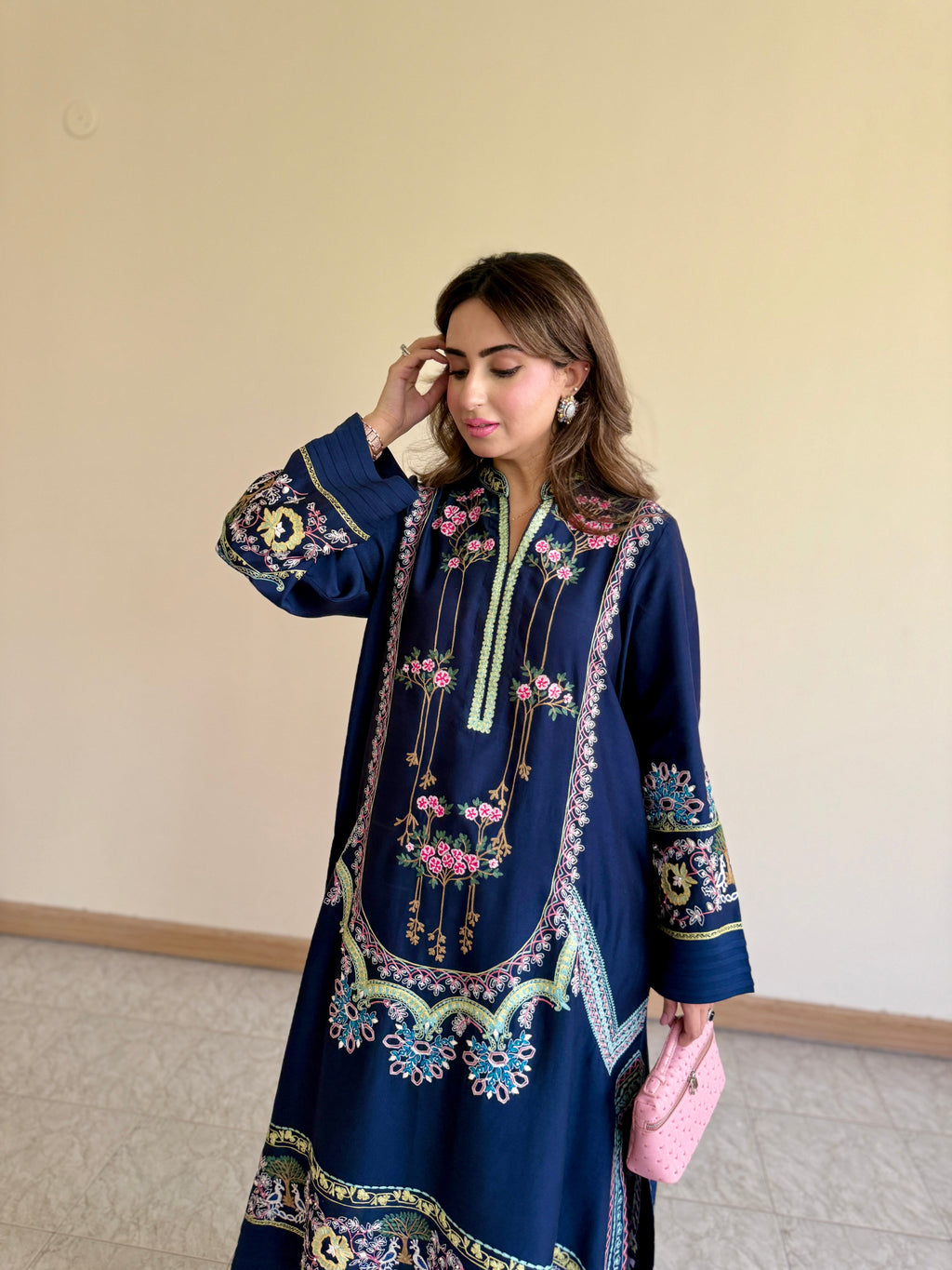 2pcs Maryum Nawaz Navy Blue Silk