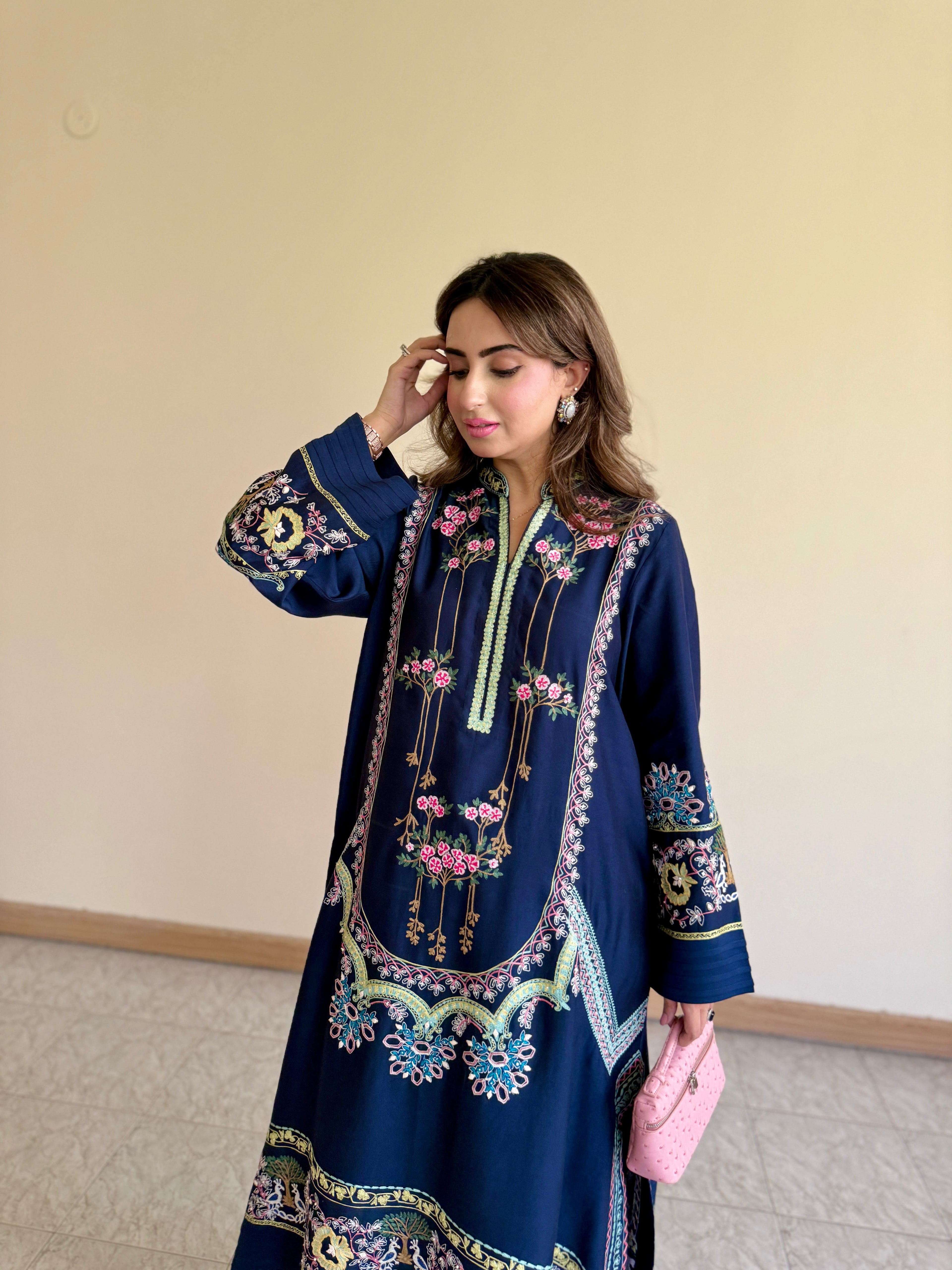 2pcs Maryum Nawaz Navy Blue Silk