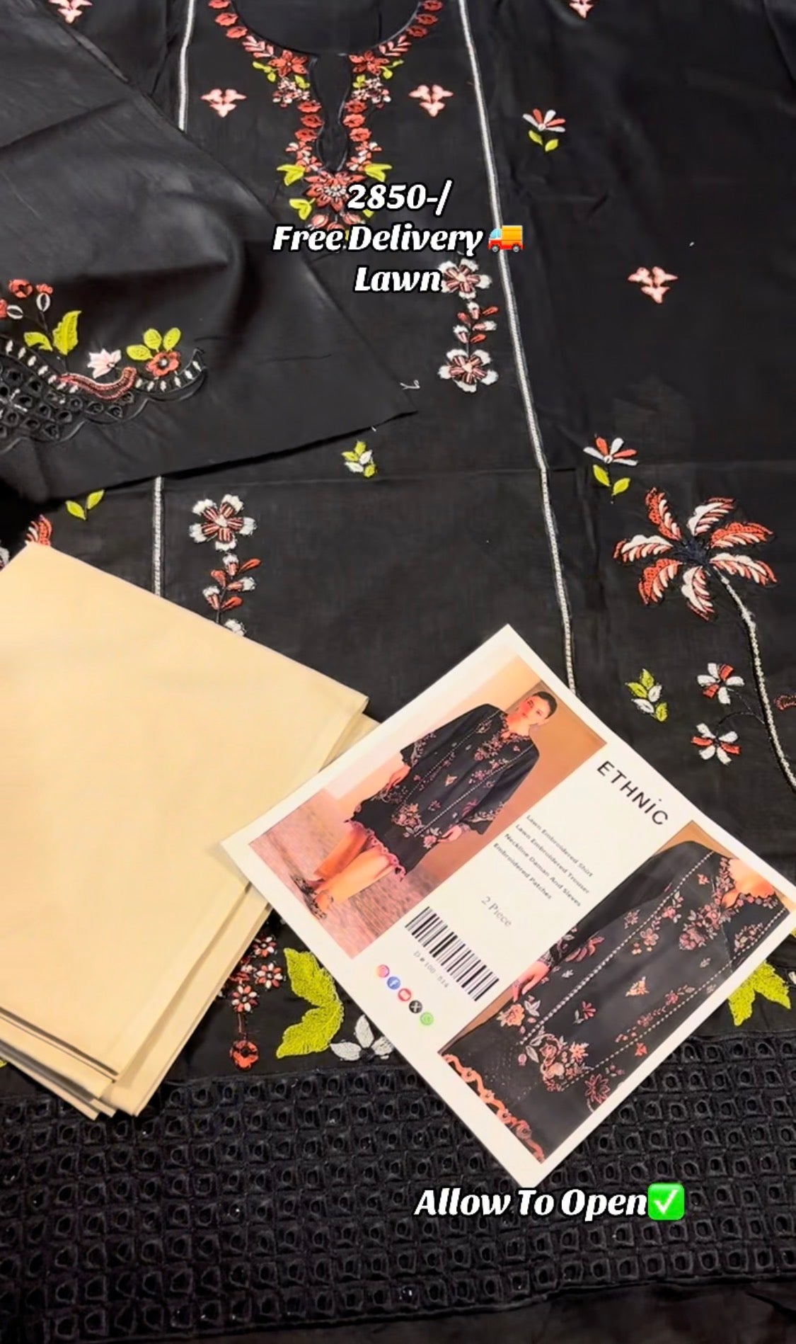 2pcs Ethnic Black Emb lawn