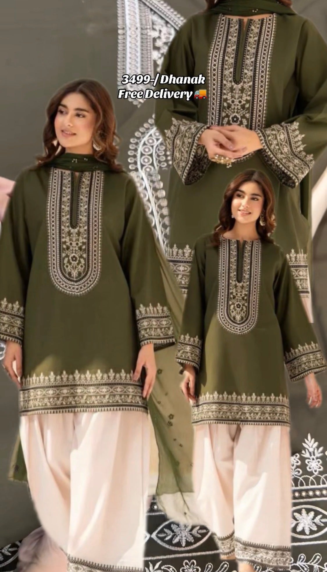 3pcs Sapphire Dhanak Mongia Embroidered