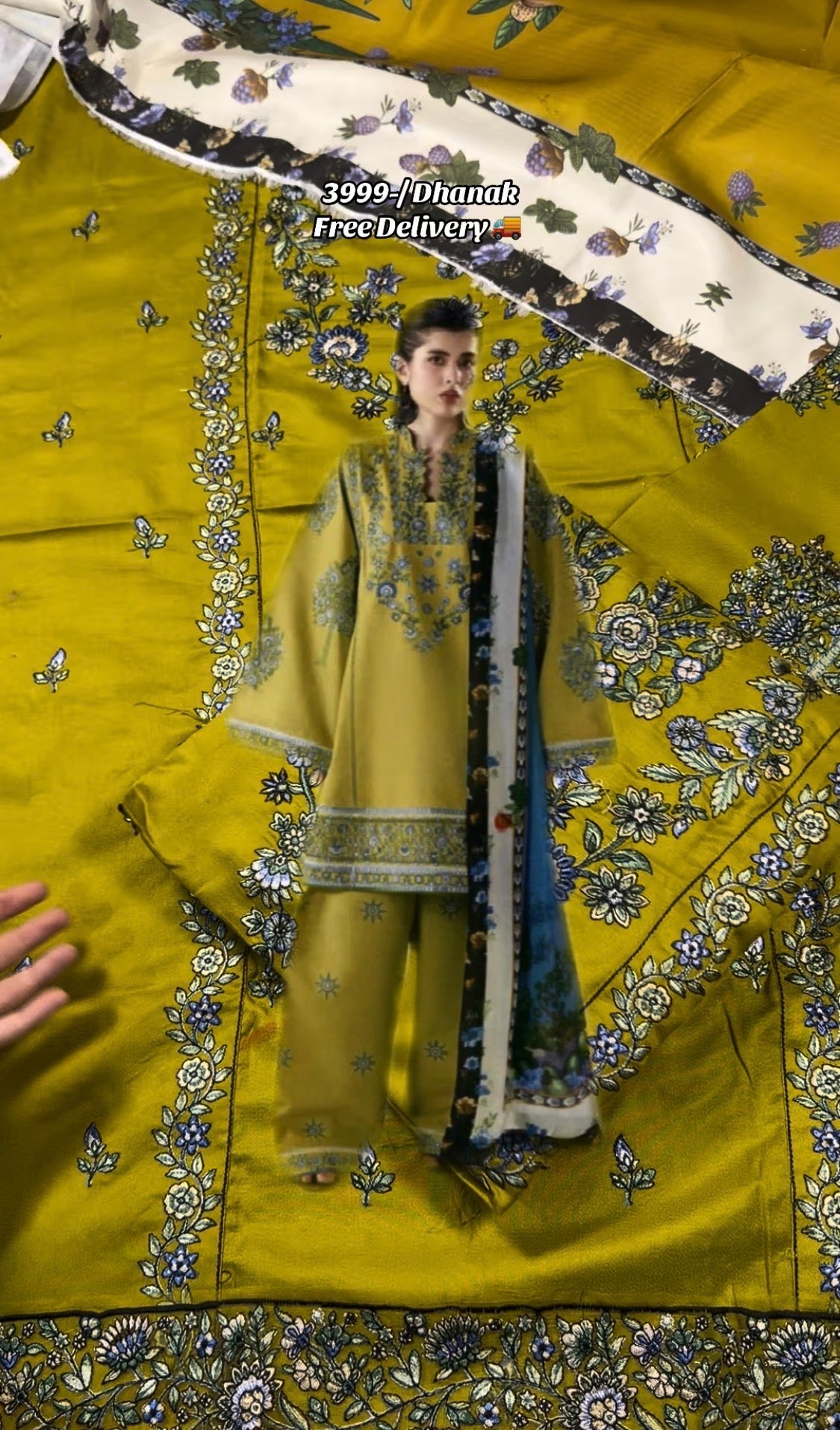 3pcs Dhanak Jugnu Dhani Embroidered