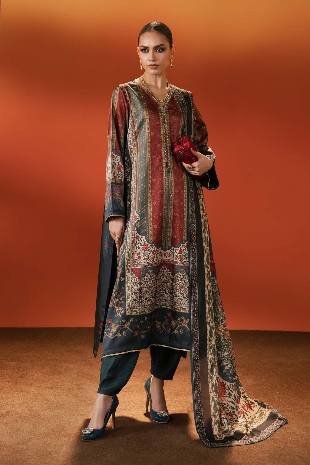 3pcs Printed Maria B Gucci print silk