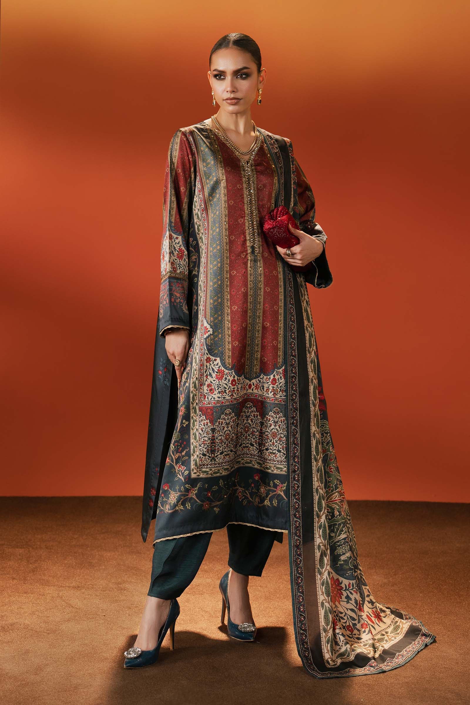 3pcs Printed Maria B Gucci print silk