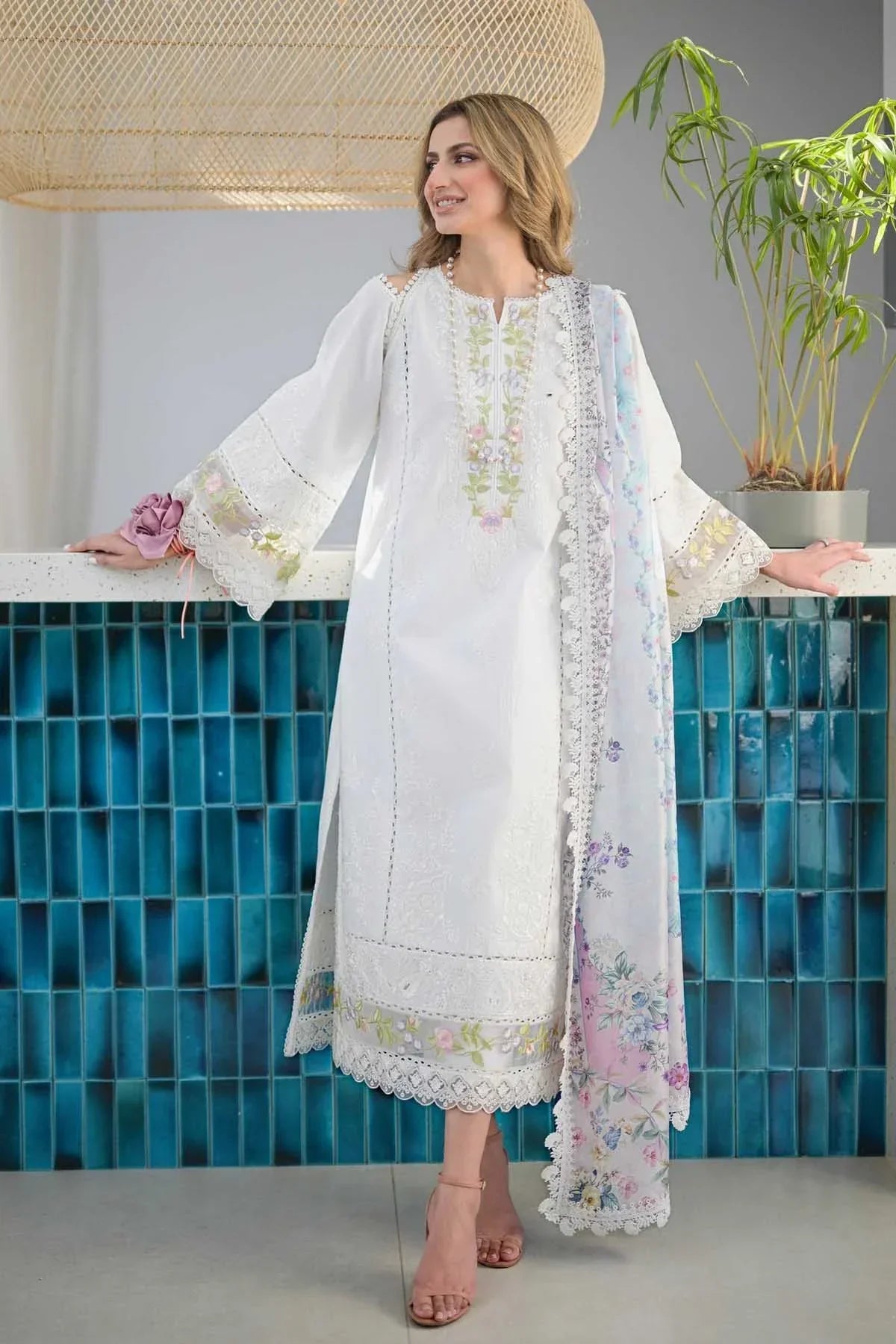 3pcs Agha Noor White lawn