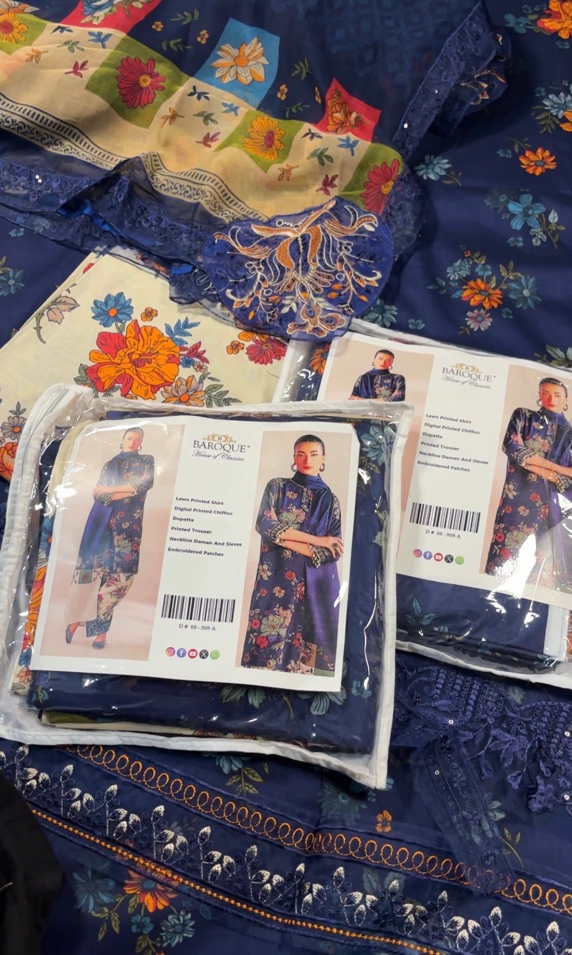3pcs Baroque Blue Multi lawn