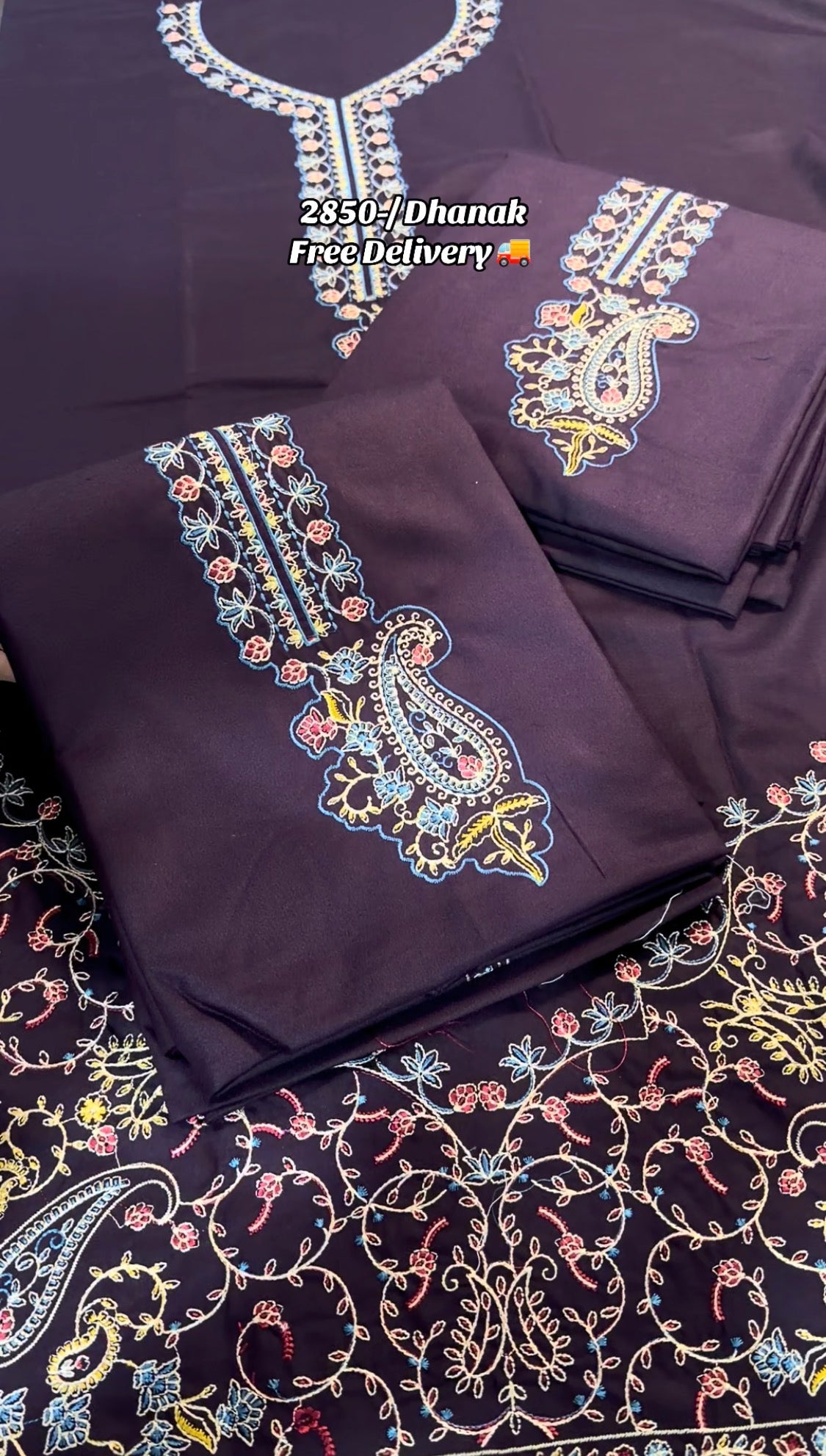 2pcs Plum Batik Dhanak Embroidered Keri Neck
