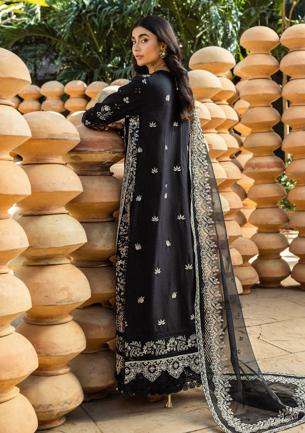 3pcs Akbar Aslam Black Emb lawn